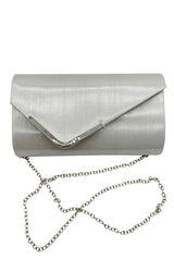 Textured Envelope Clutch Bag with Gold Chain & Feather Fascinator White Set
