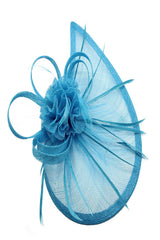 Gauze Teardrop Bass Fascinator with Flower and Curled Feathers