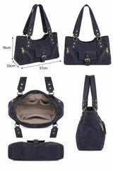Women’s Suede-Look Shoulder Bag with Buckle Pocket Detail