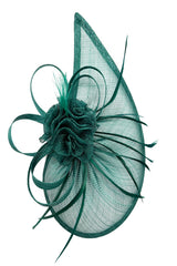Gauze Teardrop Bass Fascinator with Flower and Curled Feathers