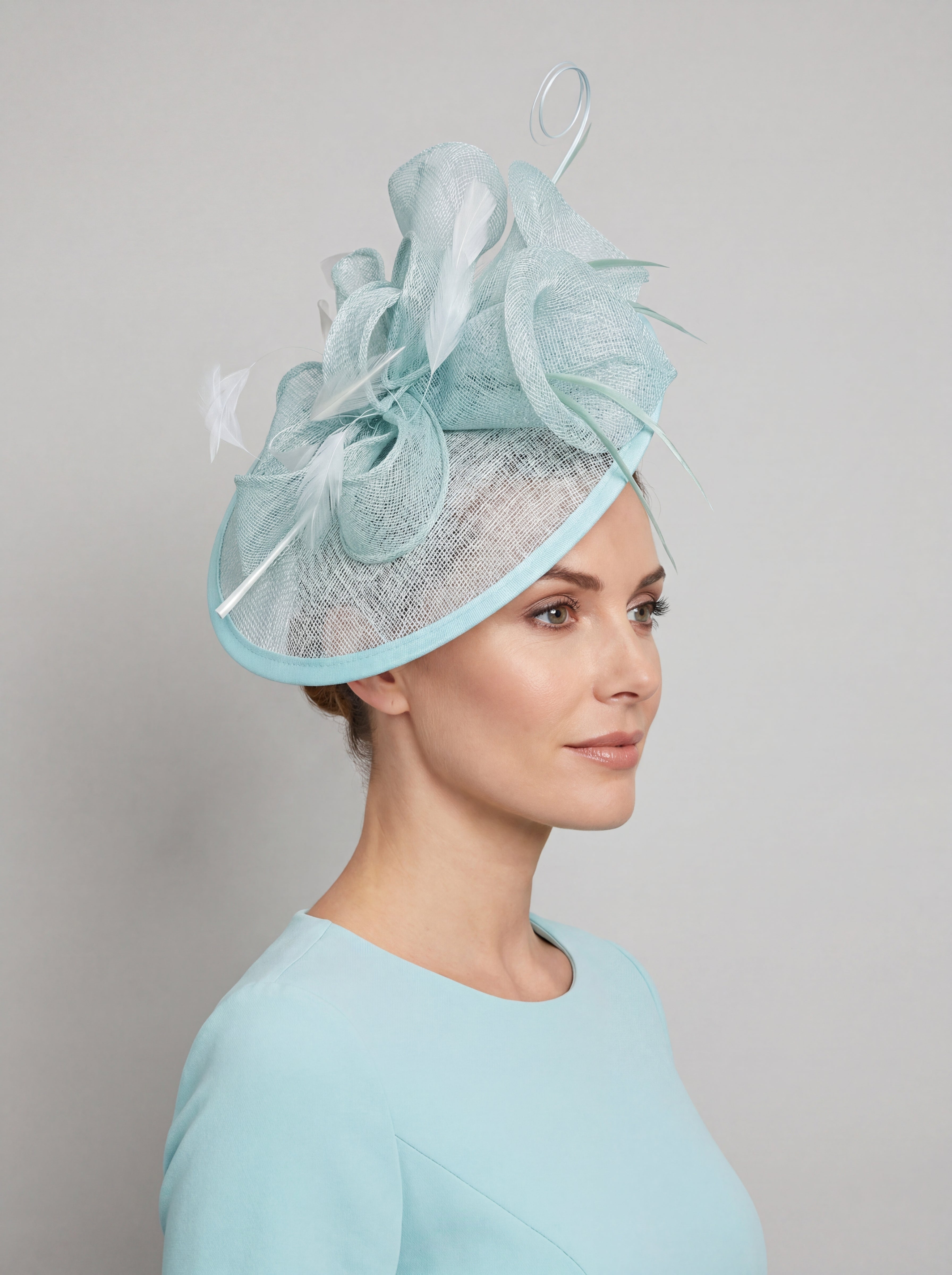 Statement Disc Fascinator with Petunia Flower and Feather Trim
