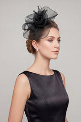 Curly Sinamay Fascinator with Feather Flower