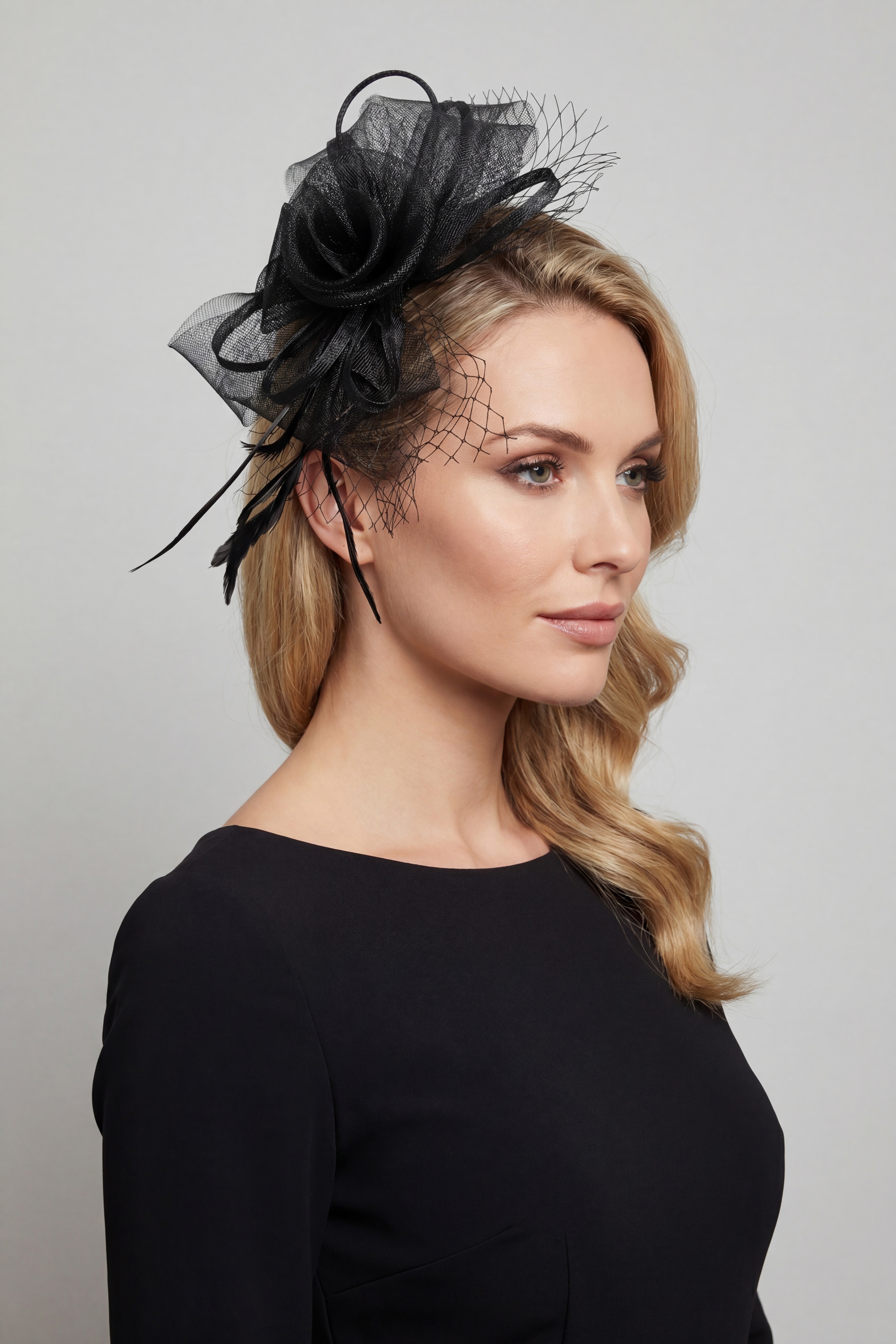 Double Flower Gauze Feather Fascinator Headband