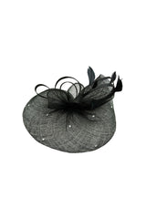 Curled Sinamay Bow Fascinator with Feather Trim Diamonds