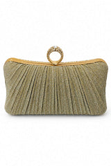 Women’s Glitter Pleated Ring Clasp Evening Clutch Bag