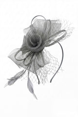 Double Flower Gauze Feather Fascinator Headband
