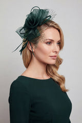 Double Flower Gauze Feather Fascinator Headband