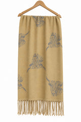 Women’s Highland Cow Print Reversible Scarf with Tassel Fringe