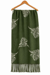 Women’s Highland Cow Print Reversible Scarf with Tassel Fringe