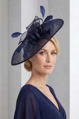 Mesh Disc Fascinator with Bow and Feather Detail