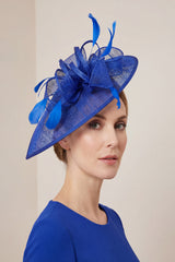 Mesh Disc Fascinator with Bow and Feather Detail