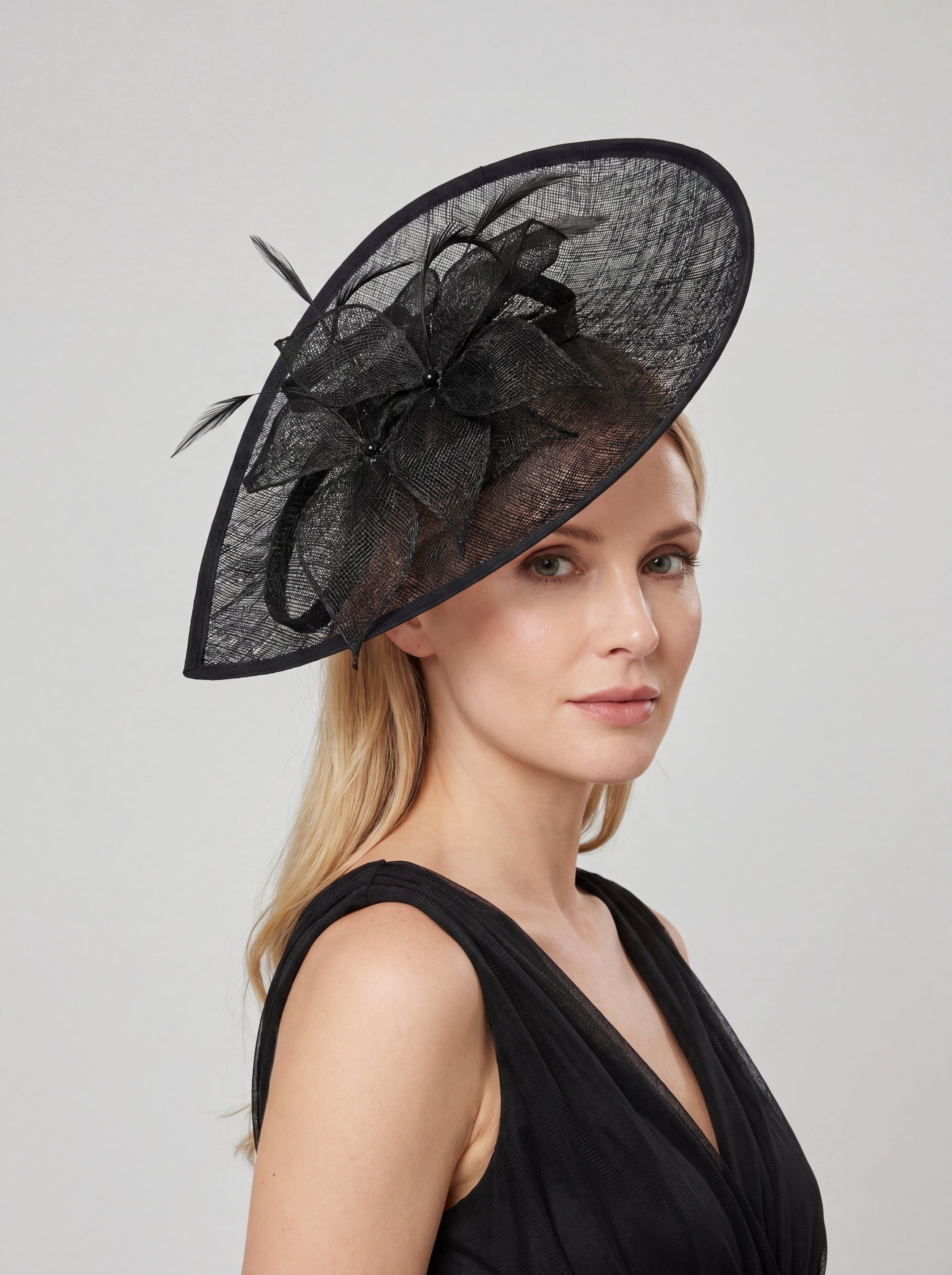 Teardrop Mesh Fascinator with Sculpted Flower Detail