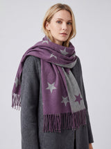 Reversible Wool-Blend Scarf – Star Print with Tassel Trim