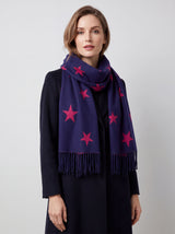 Reversible Wool-Blend Scarf – Star Print with Tassel Trim