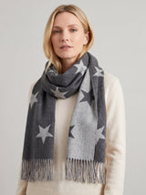 Reversible Wool-Blend Scarf – Star Print with Tassel Trim