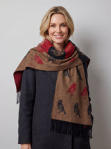 Bird Pattern Viscose Wool Blend Scarf