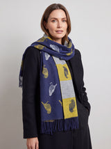 Bird Pattern Viscose Wool Blend Scarf