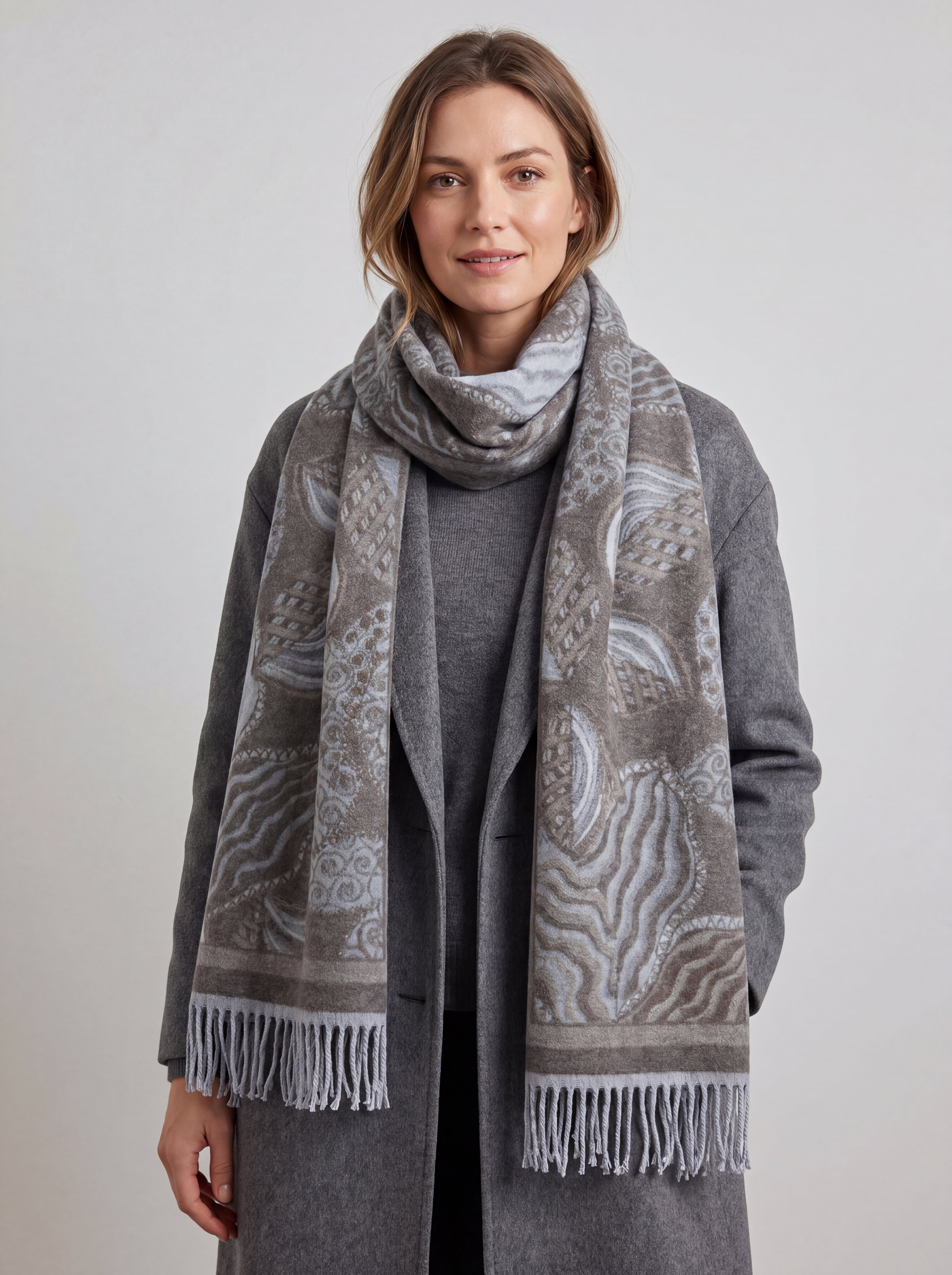 Assorted Leaves Printing Scarf with Tassels