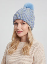 Mixed Colour Knitted Hat with Pompoms