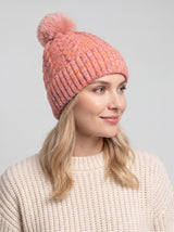 Mixed Colour Knitted Hat with Pompoms