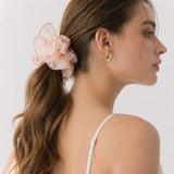 Pearl Organza Hair Scrunchie – Oversized Sheer Ruffle Ponytail Holder Elegant Hair Accessory