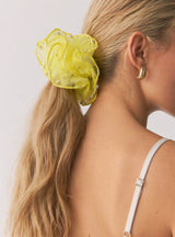 Pearl Organza Hair Scrunchie – Oversized Sheer Ruffle Ponytail Holder Elegant Hair Accessory