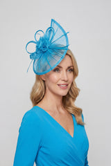 Gauze Teardrop Bass Fascinator with Flower and Curled Feathers