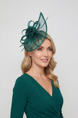 Gauze Teardrop Bass Fascinator with Flower and Curled Feathers