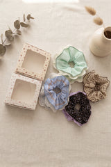 4Pics Vintage Gingham Lace Hair Scrunchie Oversized With Box