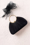 Pleated Satin Evening Bag & Fascinator Set Black