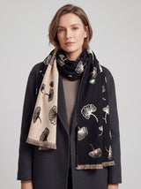 Ginkgo Leaf Pattern Reversible Scarf – Soft Touch, Fringed Design