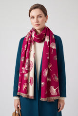 Ginkgo Leaf Pattern Reversible Scarf – Soft Touch, Fringed Design