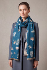 Ginkgo Leaf Pattern Reversible Scarf – Soft Touch, Fringed Design