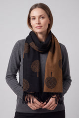 Reversible Tree Patterned Scarf with Fringe