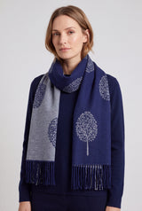 Reversible Tree Patterned Scarf with Fringe