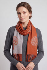 Reversible Tree Patterned Scarf with Fringe