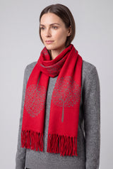Reversible Tree Patterned Scarf with Fringe