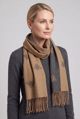 Reversible Bee Print Wool Mix Scarf