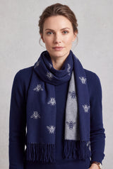 Reversible Bee Print Wool Mix Scarf