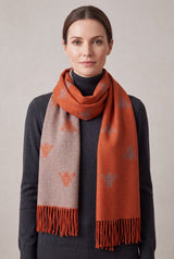 Reversible Bee Print Wool Mix Scarf