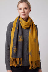 Reversible Bee Print Wool Mix Scarf