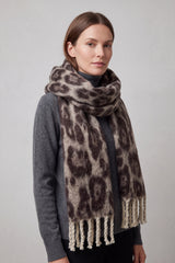 Leopard Pattern Soft Touch Scarf with Twisted Fringe