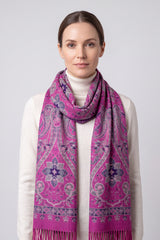 Vibrant Paisley Wool Mix Print Scarf with Tassels