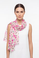 Mixed Cotton Butterfly & Floral Print Chiffon Scarf