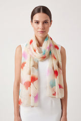 Pastel Ginkgo Leaf Print Chiffon Scarf