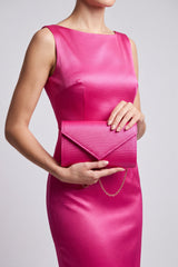 Textured Envelope Clutch Bag with Gold Chain Strap