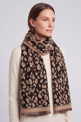 Women's Reversible Leopard Print Fringed Scarf Wrap