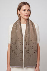 Women’s Reversible Monogram Pattern Scarf with Fringed Trim