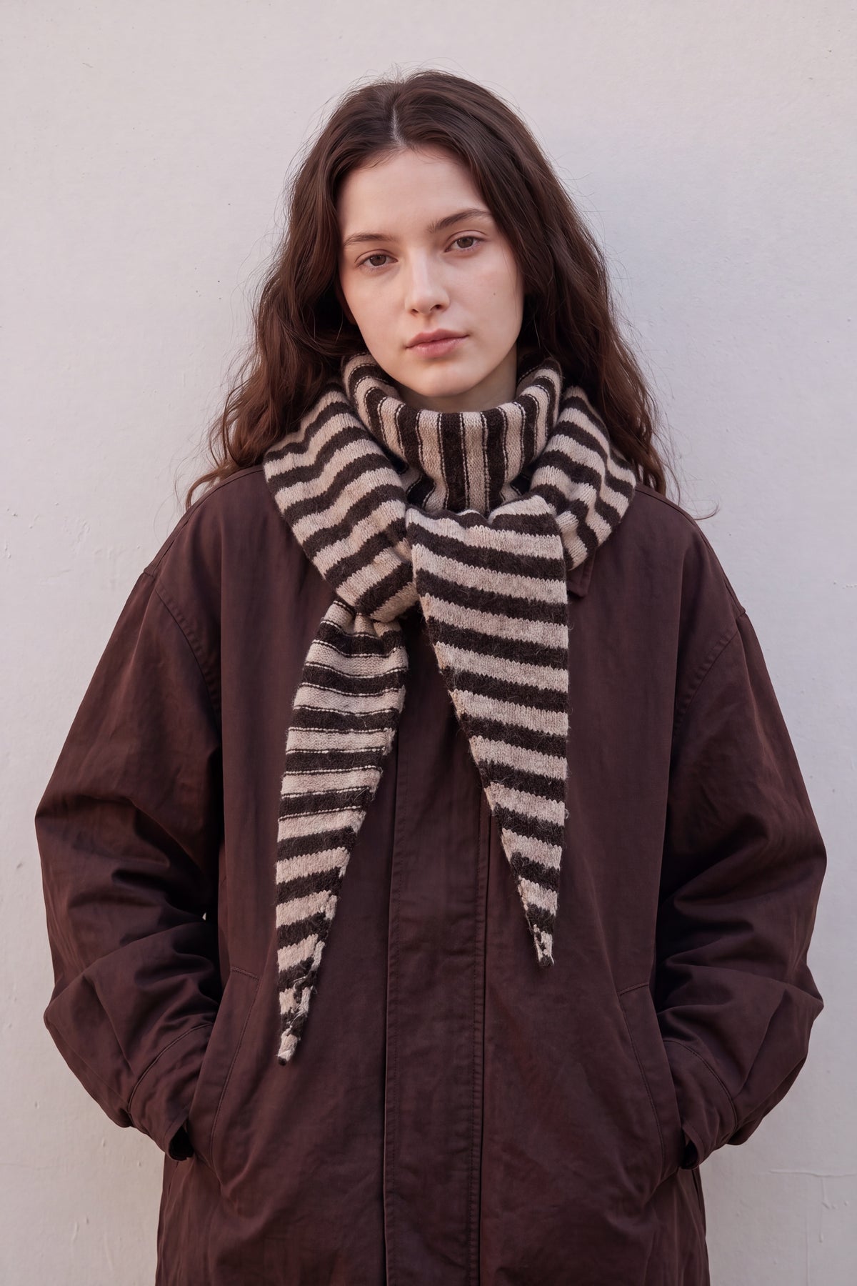 Striped Wool Blend Knitted Triangle Scarf Shawl