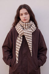 Striped Wool Blend Knitted Triangle Scarf Shawl